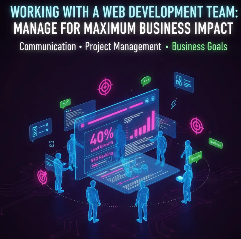 Web development team working together on a business website project